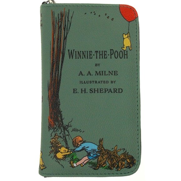 Winnie The Pooh Wallet Zip Up Wristlet Gift Purse Book Green Colorful Shepard - Picture 2 of 5
